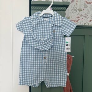 Carter's Light Blue Gingham Button-Down Shirt with Matching Hat